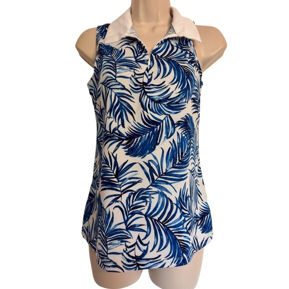 Tommy Bahama Golf Polo Size Small NWT UPF 50 Blue Print Collared 1/4 Zip Sleevel - Picture 1 of 10